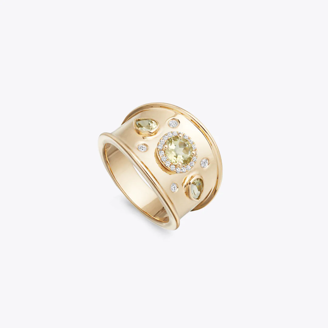 Jemima Lemon Quartz and Diamond Ring in Yellow Gold