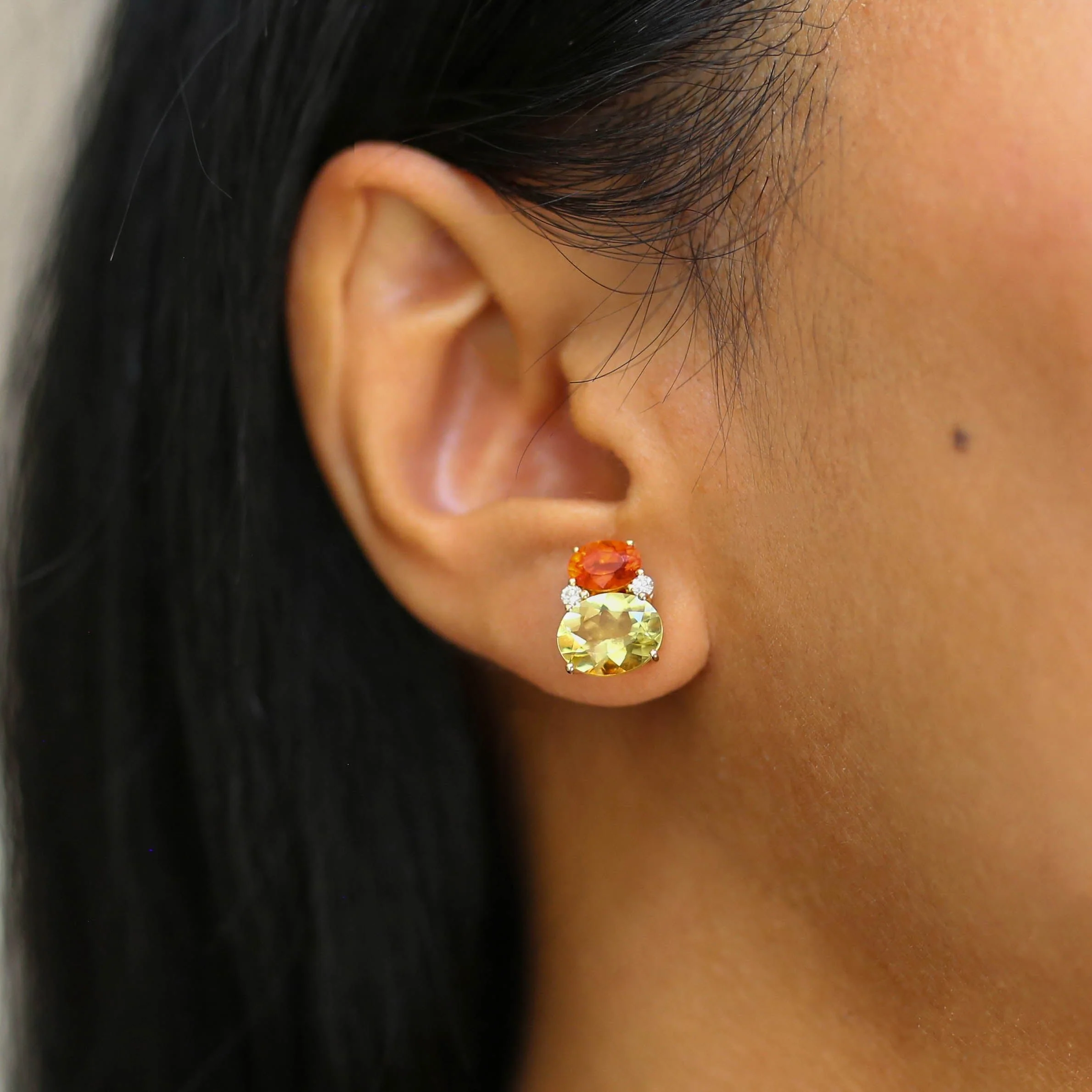Kiki Classics Fire Opal and Lemon Quartz Double Oval Studs - Image 2