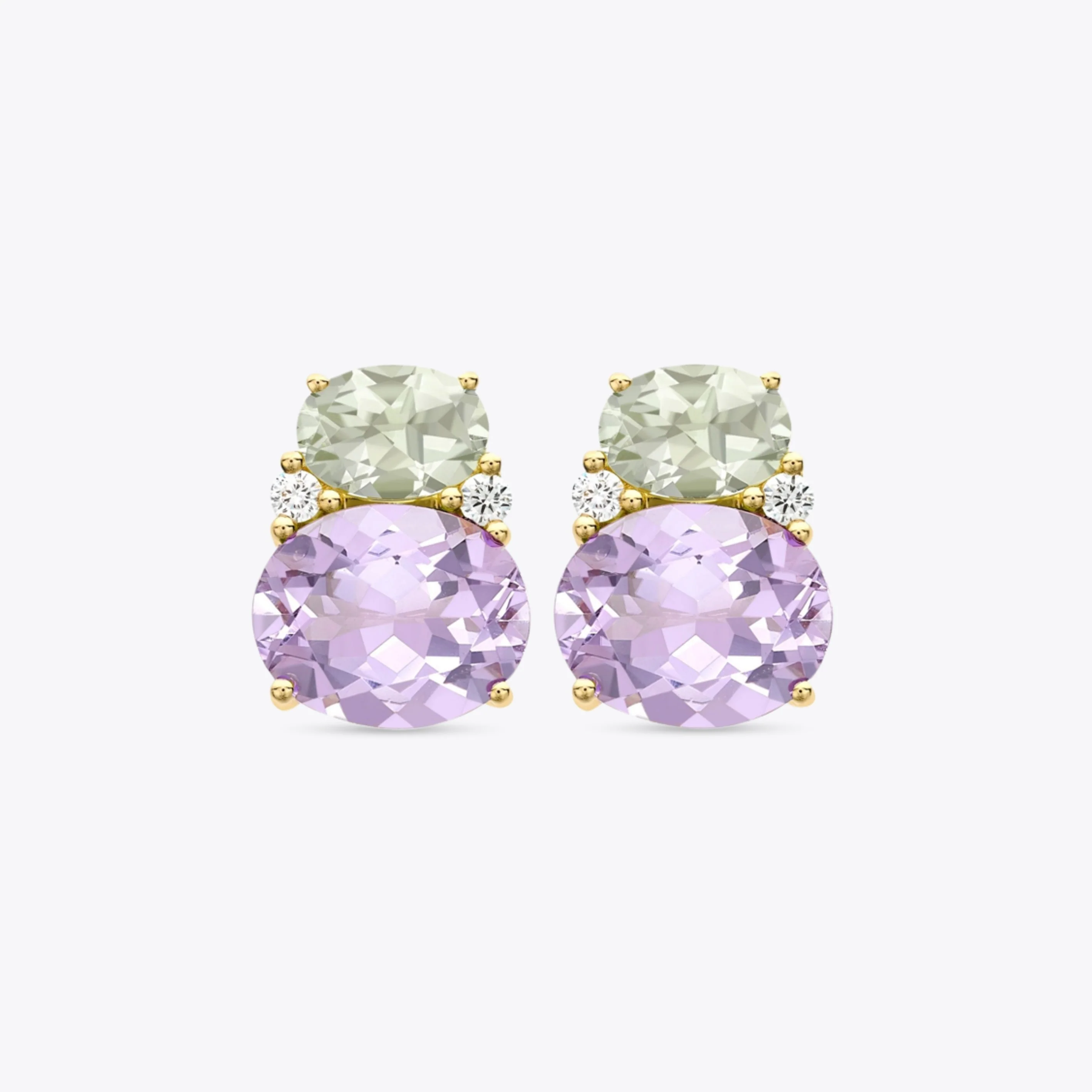 Kiki Classics Lavender Amethyst, Green Amethyst and Diamond Double Oval Studs