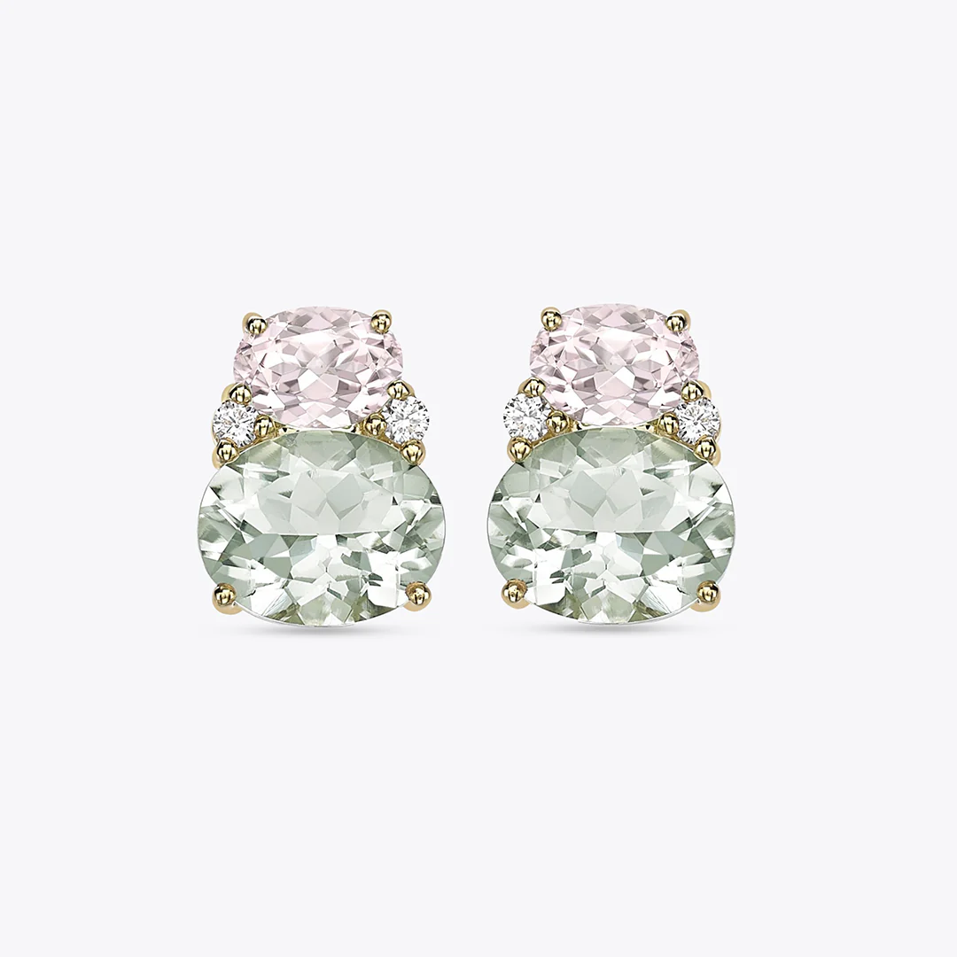 Kiki Classics Morganite, Green Amethyst and Diamond Double Oval Studs