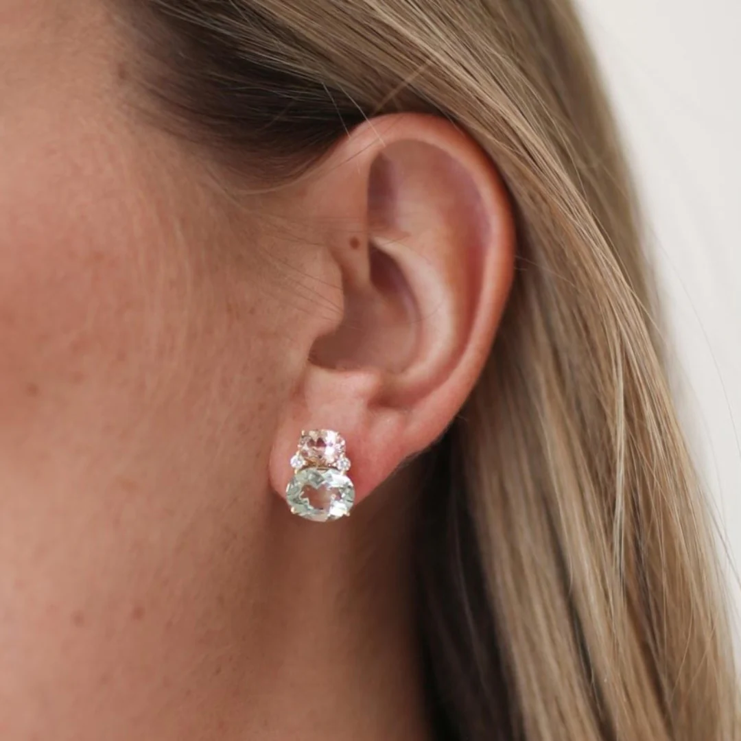 Kiki Classics Morganite, Green Amethyst and Diamond Double Oval Studs - Image 2