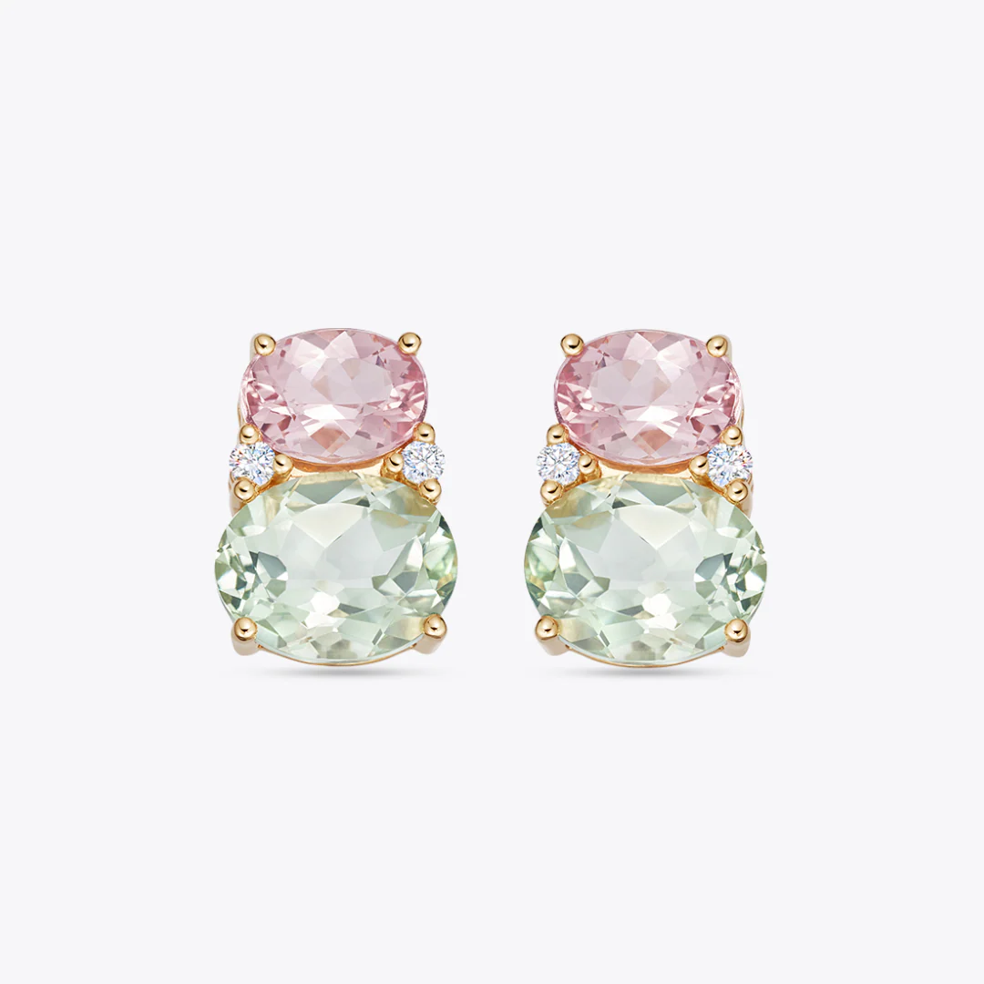 Kiki Classics Morganite, Green Amethyst and Diamond Double Oval Studs