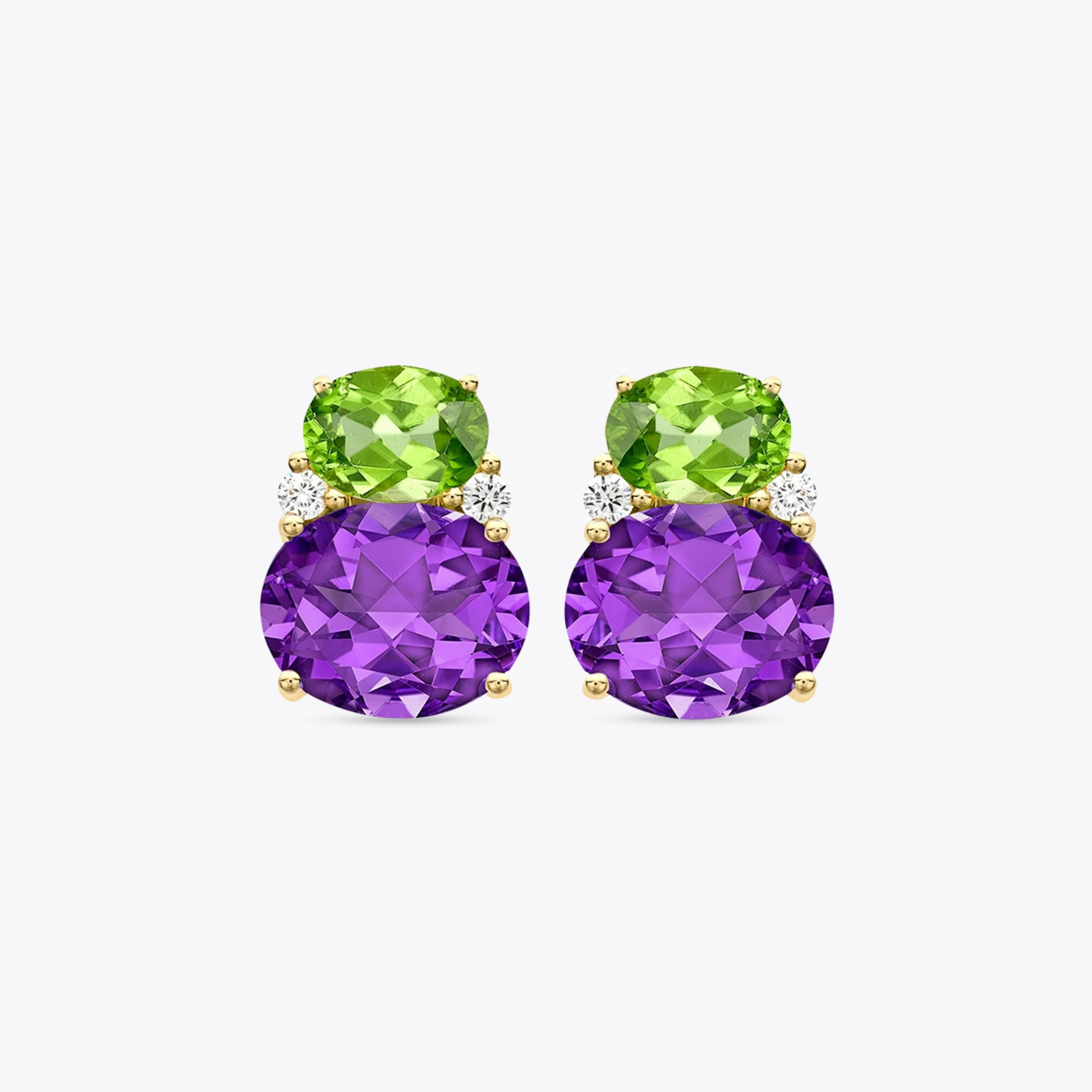 Kiki Classics Peridot, Amethyst and Diamond Double Oval Studs