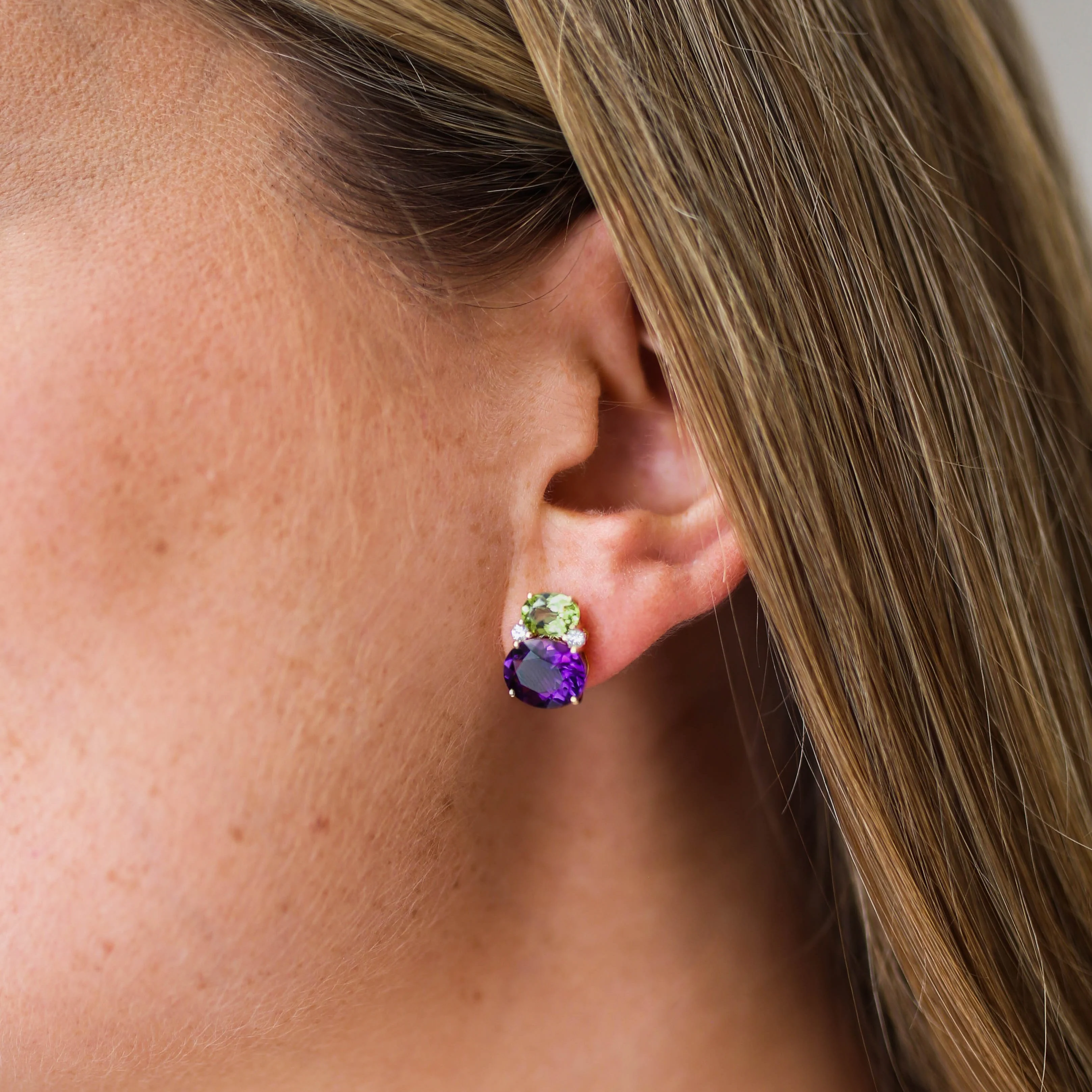 Kiki Classics Peridot, Amethyst and Diamond Double Oval Studs - Image 2