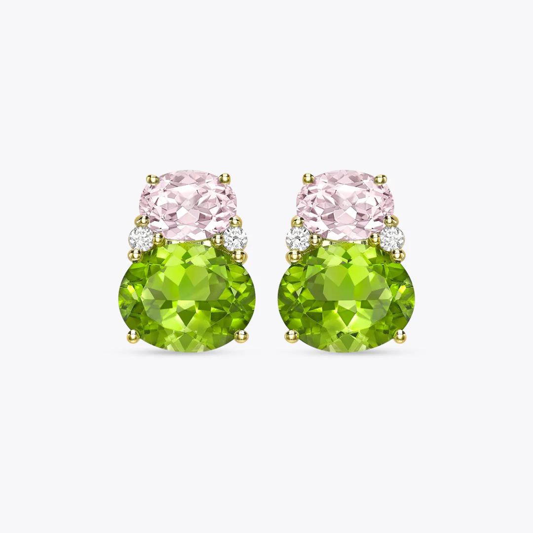 Kiki Classics Peridot, Morganite and Diamond Double Oval Studs