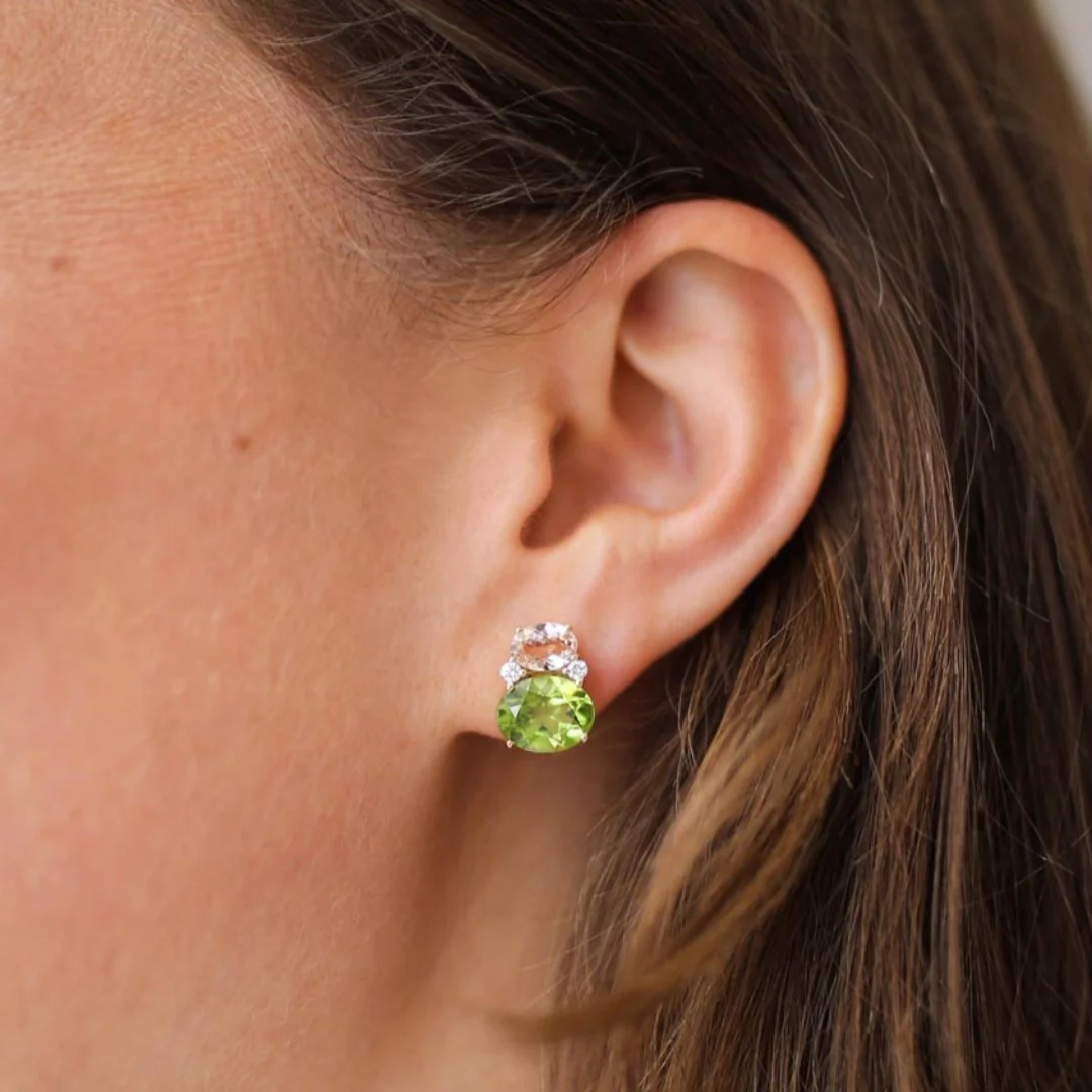 Kiki Classics Peridot, Morganite and Diamond Double Oval Studs - Image 2