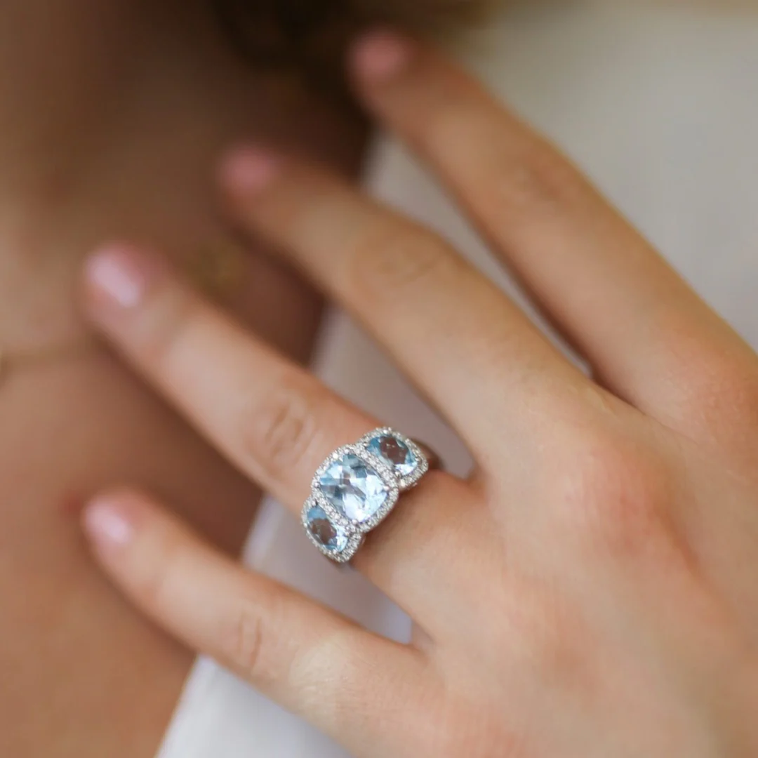 Kiki Classics Triple Blue Topaz and Diamond Ring - Image 2