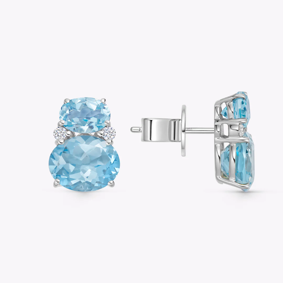 Kiki Classics Blue Topaz and Diamond Double Oval Stud Earrings - Image 2