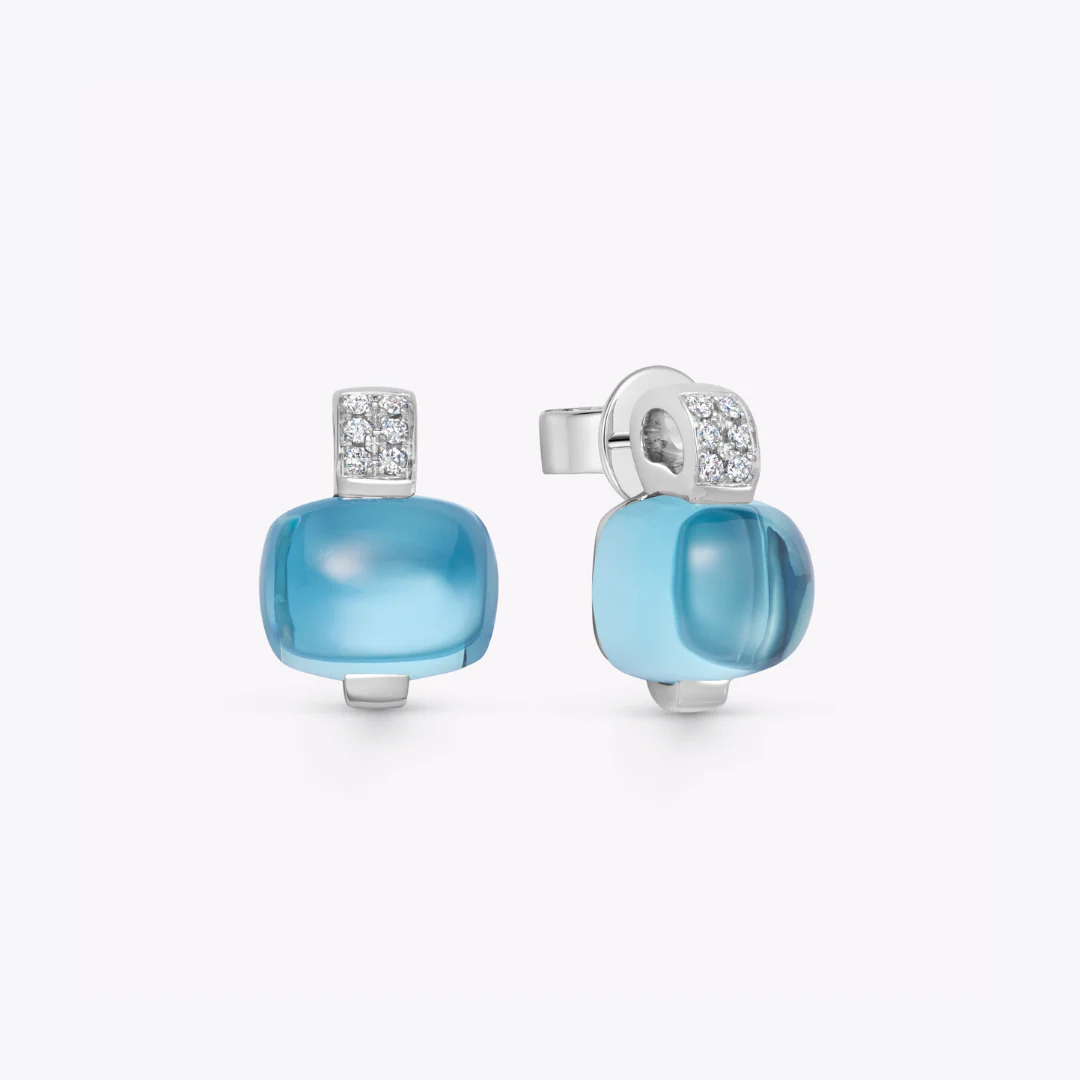 Kiki Classics Cabochon Blue Topaz and Diamond Stud Earrings - Image 2