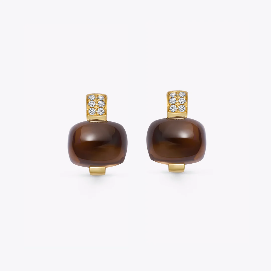 Kiki Classics Cabochon Smoky Quartz and Diamond Stud Earrings