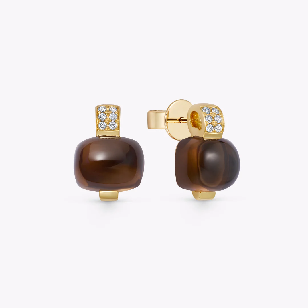 Kiki Classics Cabochon Smoky Quartz and Diamond Stud Earrings - Image 2