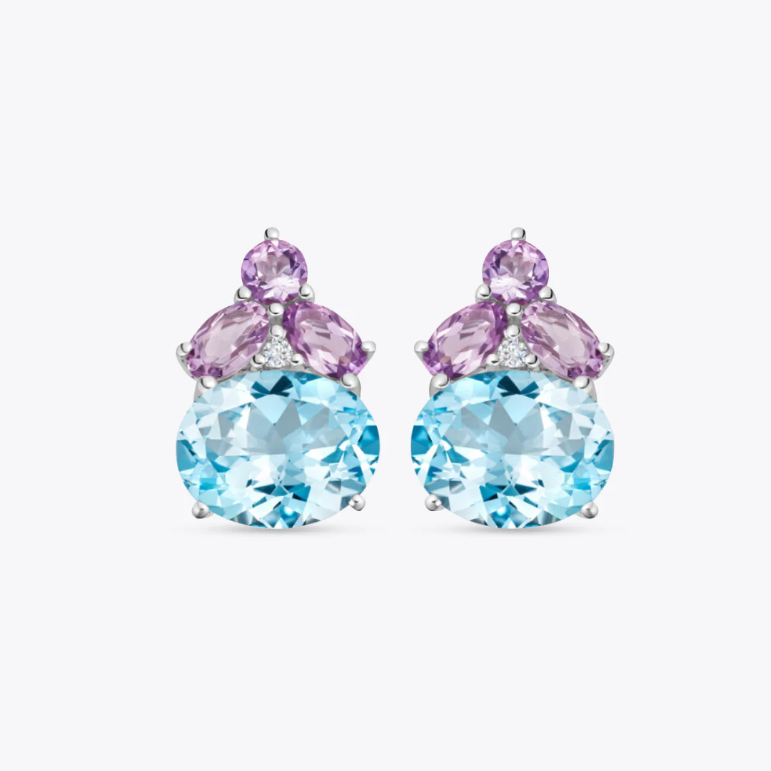 Kiki Classics Oval Blue Topaz and Lavender Amethyst Petal Earrings