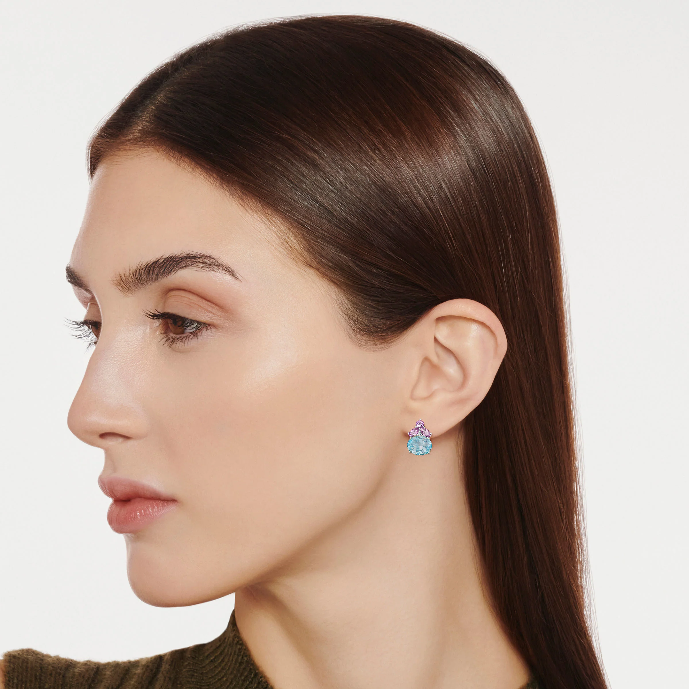 Kiki Classics Oval Blue Topaz and Lavender Amethyst Petal Earrings - Image 2