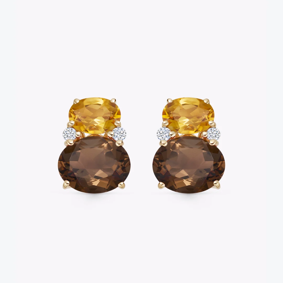 Kiki Classics Smoky Quartz, Citrine and Diamond Double Oval Studs