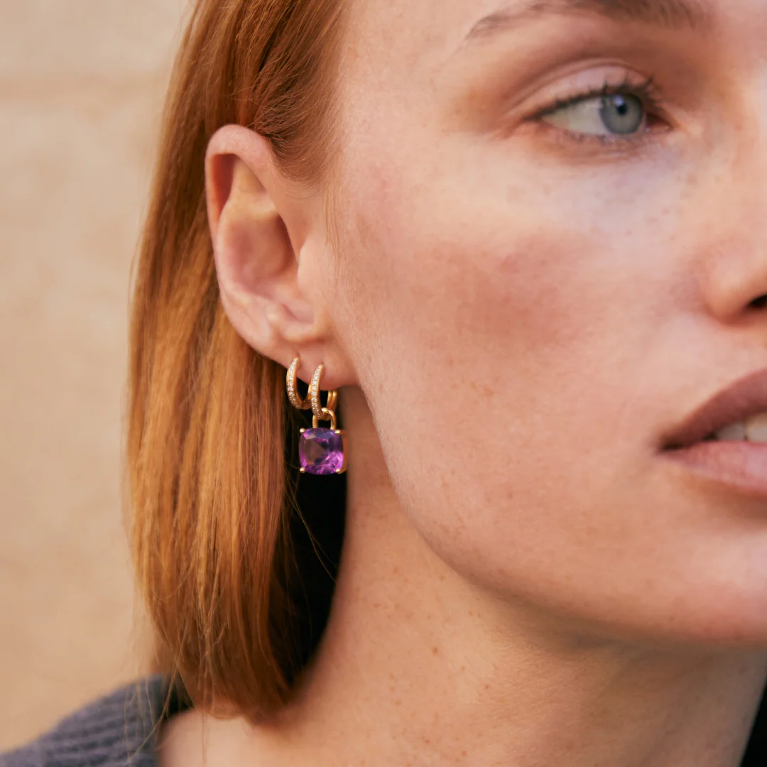 Kiki Cushion Amethyst and Diamond Detachable Earrings - Image 2