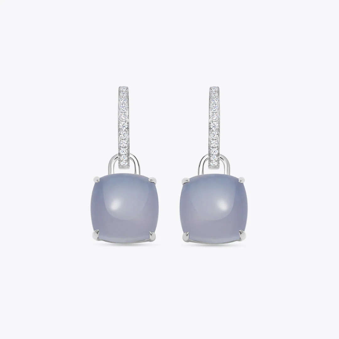 Kiki Cushion Blue Agate and Diamond Detachable Earrings