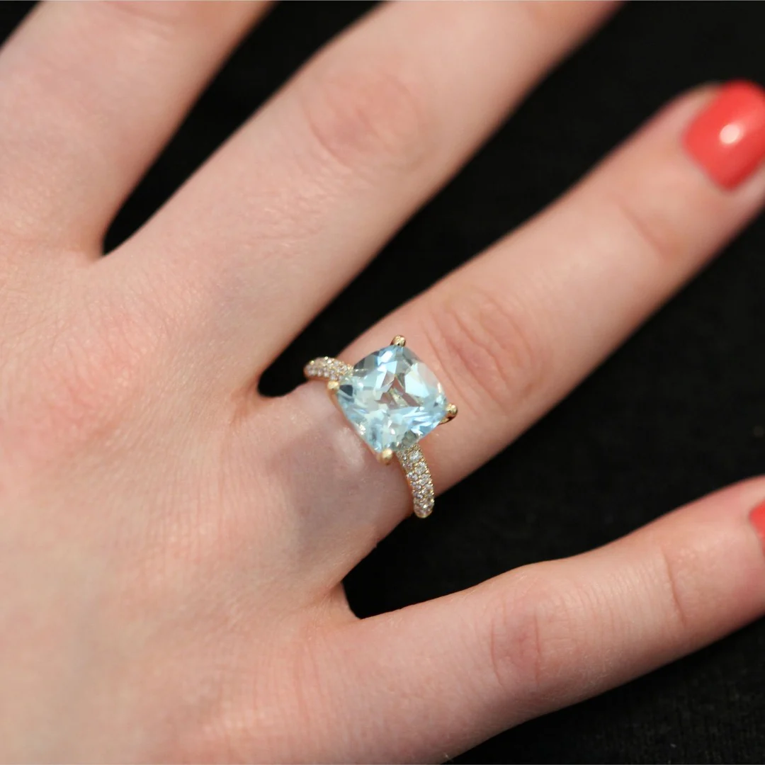 Kiki Cushion Blue Topaz and Diamond Band Ring - Image 2