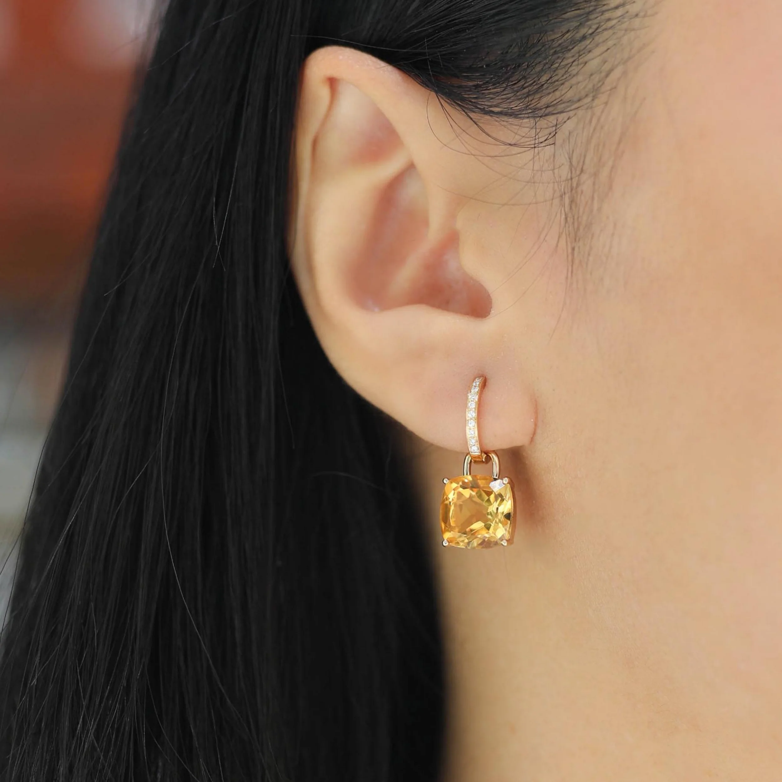Kiki Cushion Citrine and Diamond Detachable Earrings - Image 3