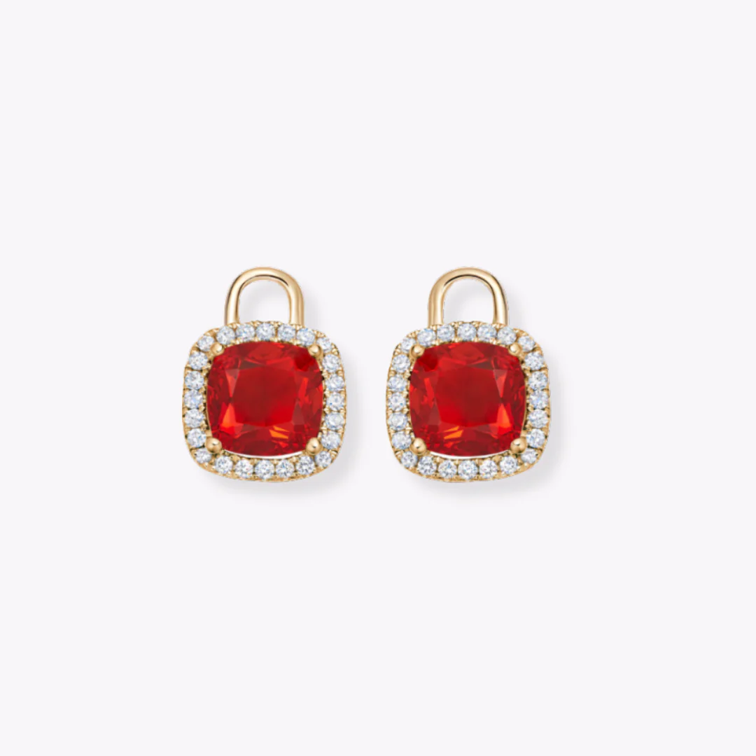 Kiki Cushion Mini Fire Opal and Diamond Detachable Drops