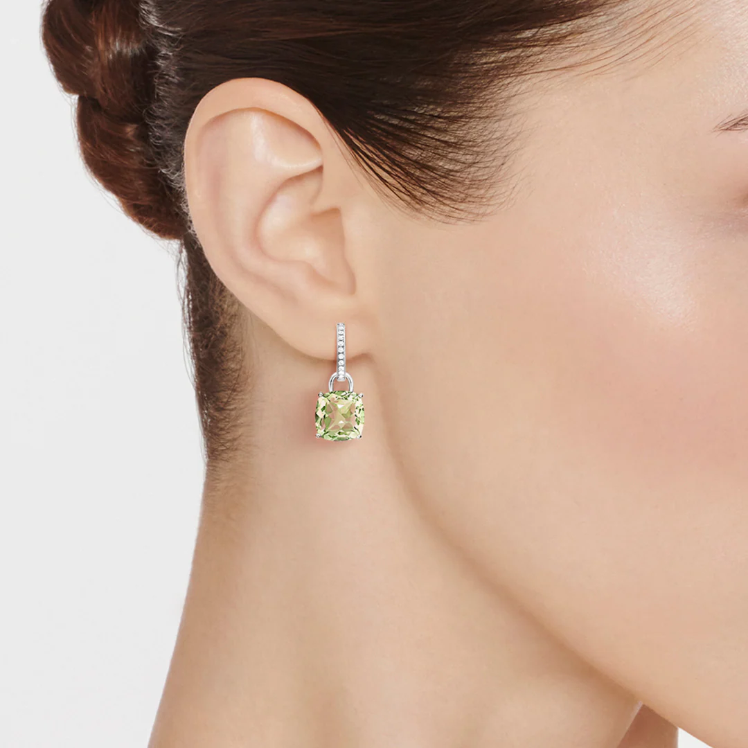 Kiki Cushion Green Amethyst and Diamond Detachable Earrings - Image 3