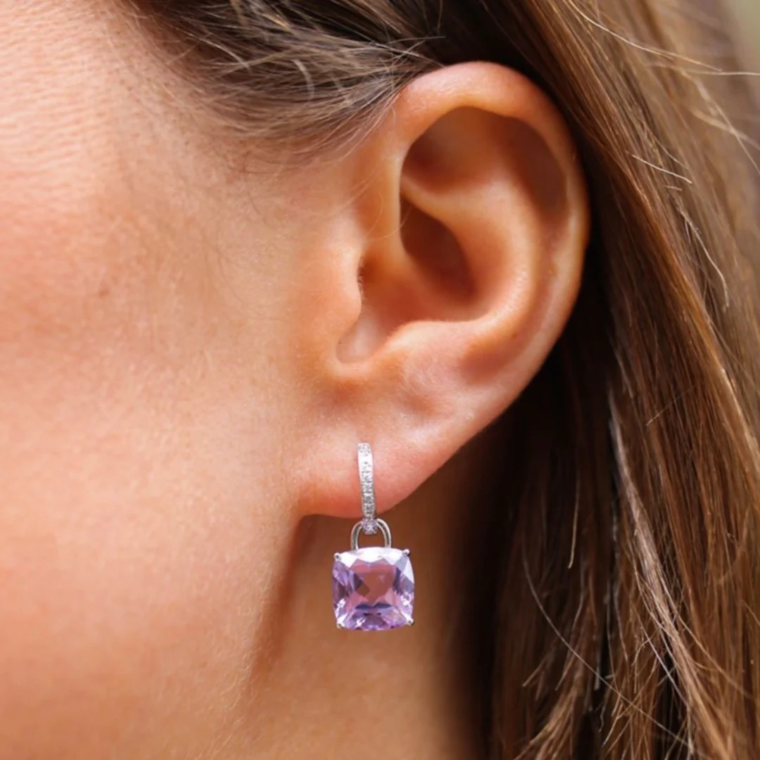Kiki Cushion Lavender Amethyst and Diamond Detachable Earrings - Image 2