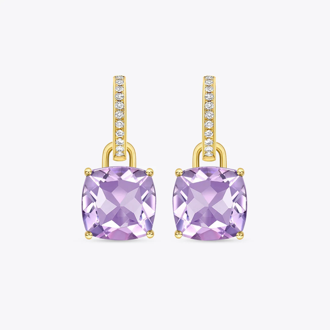Kiki Cushion Lavender Amethyst and Diamond Detachable Earrings