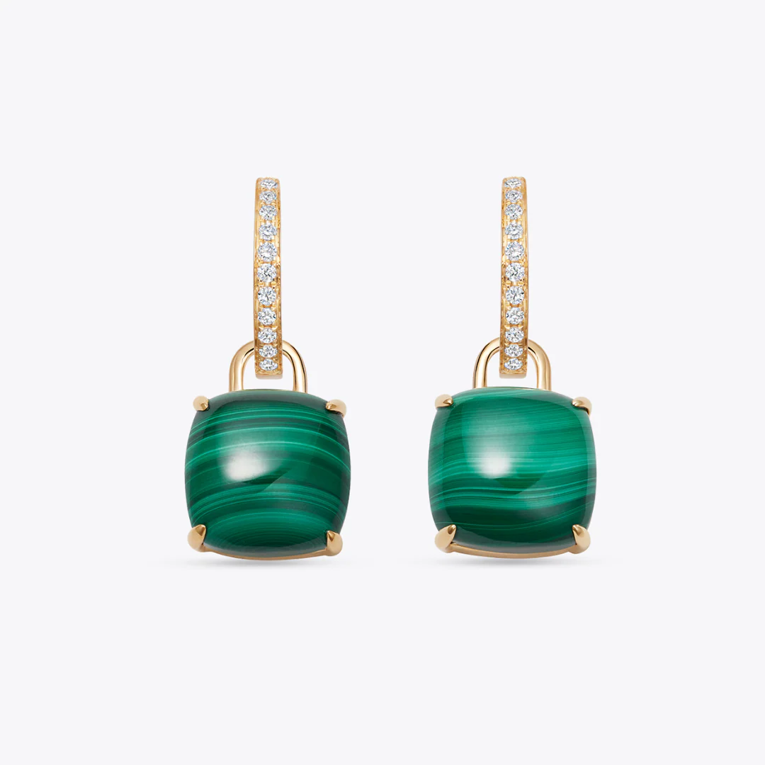 Kiki Cushion Malachite and Diamond Detachable Earrings