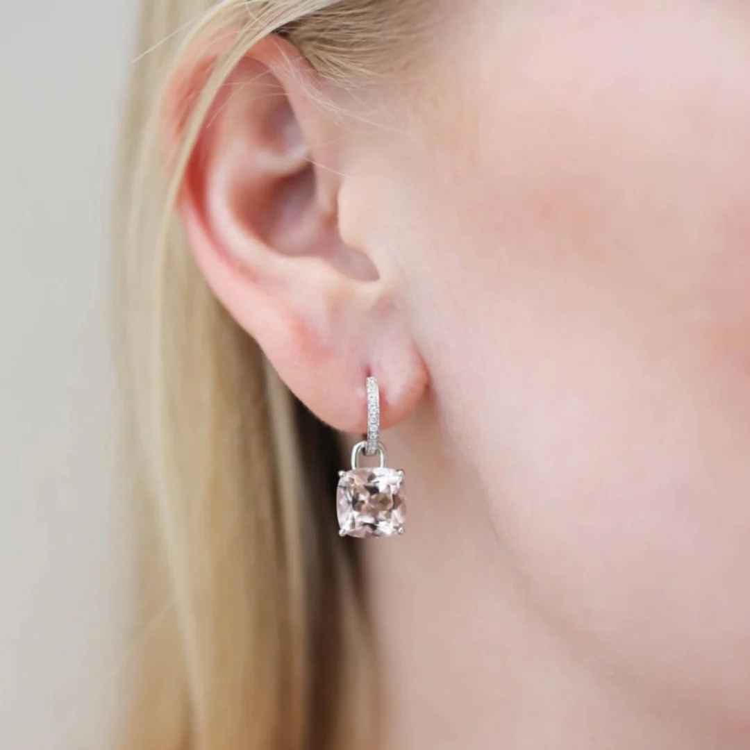 Kiki Cushion Morganite and Diamond Detachable Earrings - Image 2