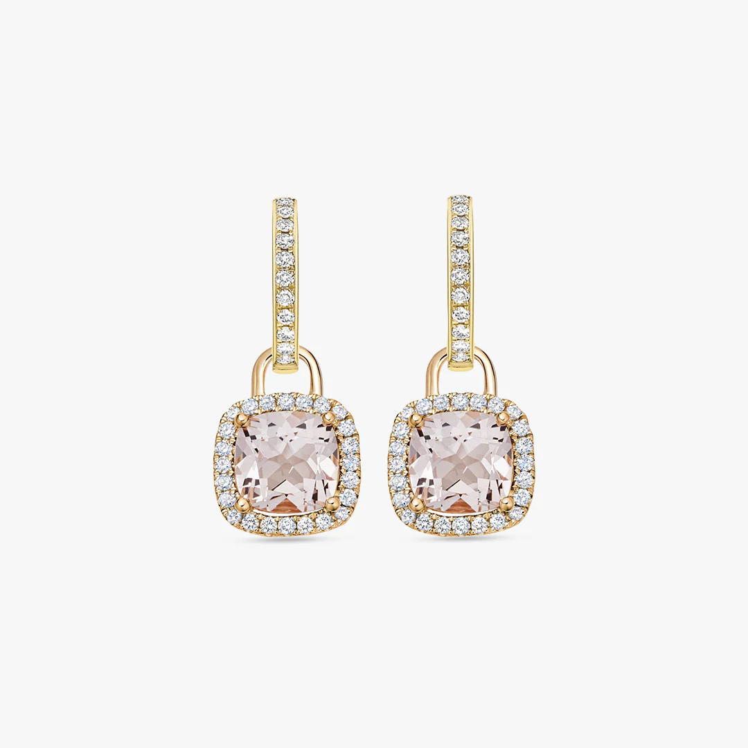 Kiki Cushion Mini Morganite and Diamond Detachable Earrings