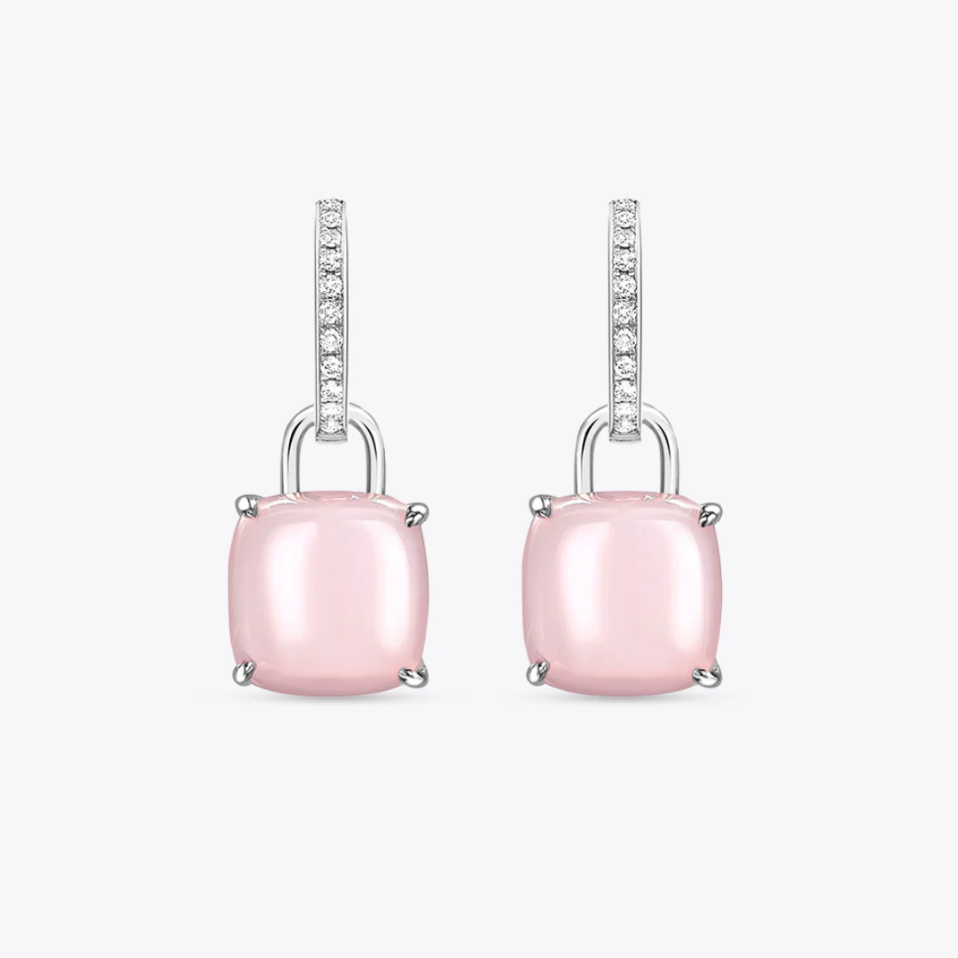 Kiki Cushion Pink Opal and Diamond Detachable Earrings