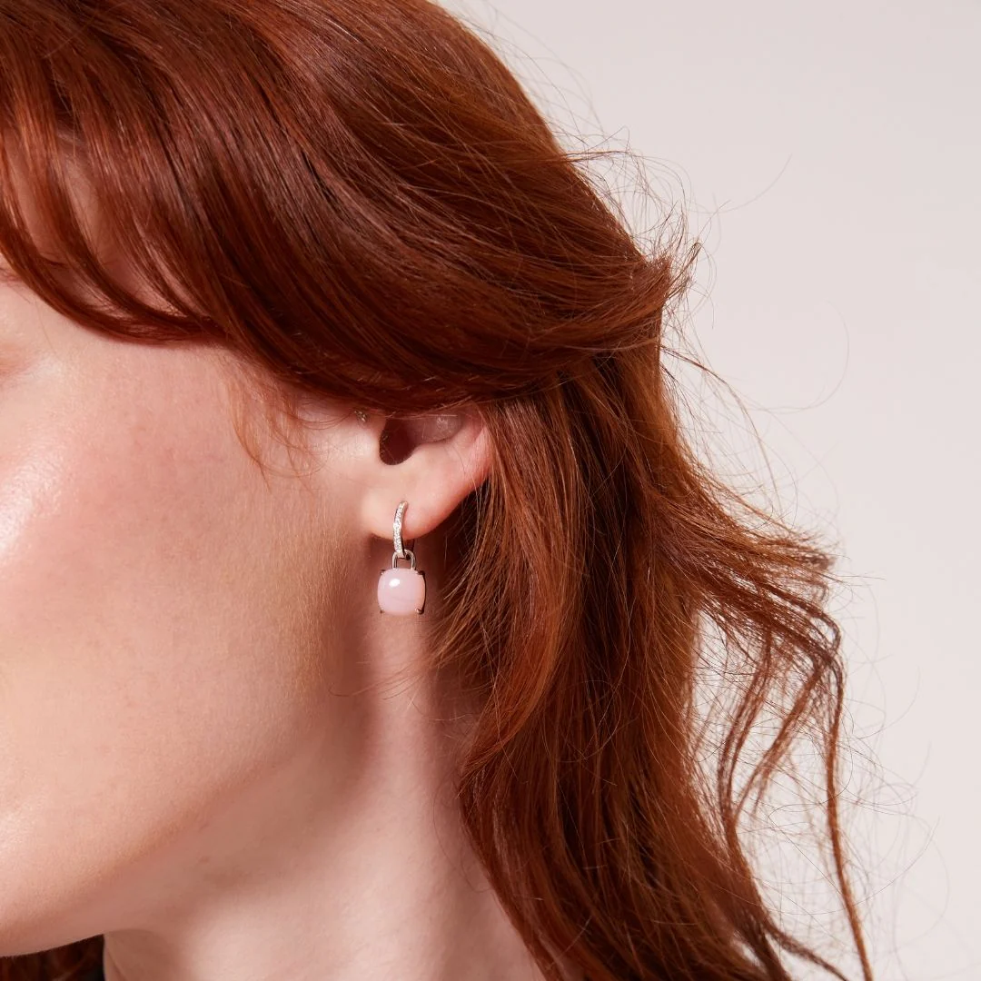 Kiki Cushion Pink Opal and Diamond Detachable Earrings - Image 2