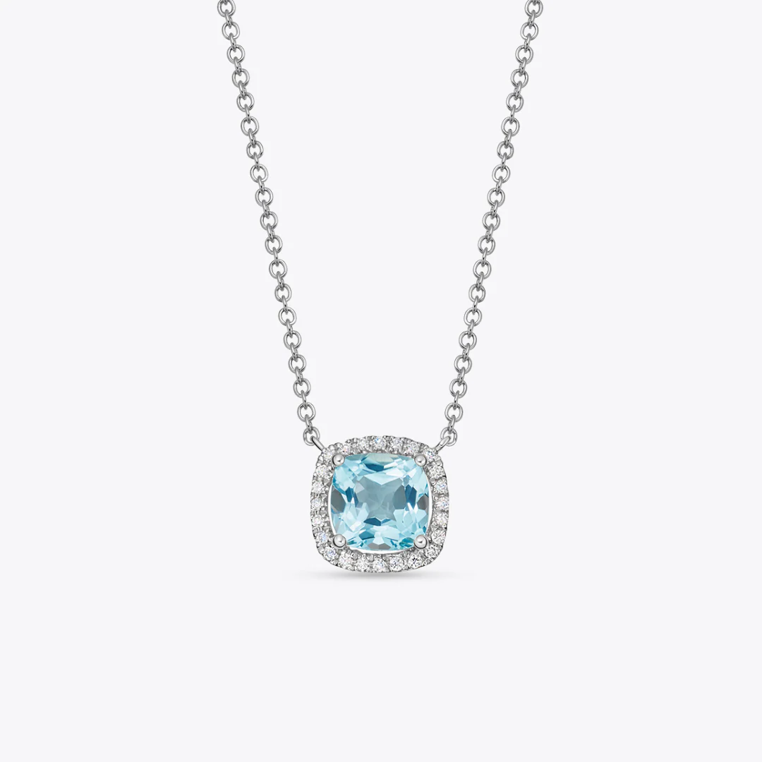 Kiki Cushion Mini Blue Topaz and Diamond Necklace