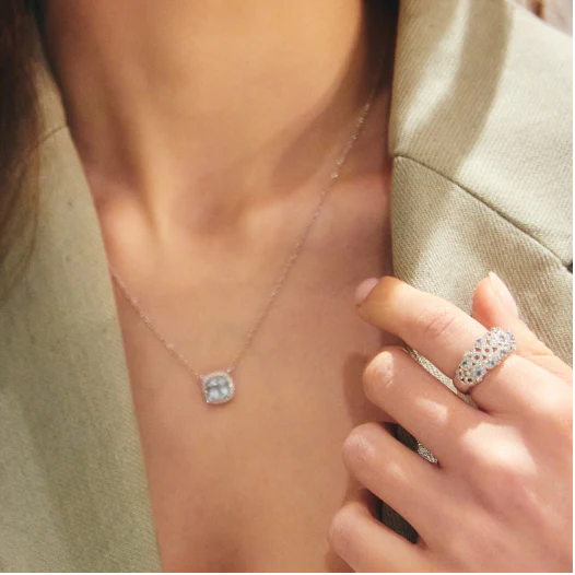 Kiki Cushion Mini Blue Topaz and Diamond Necklace - Image 2