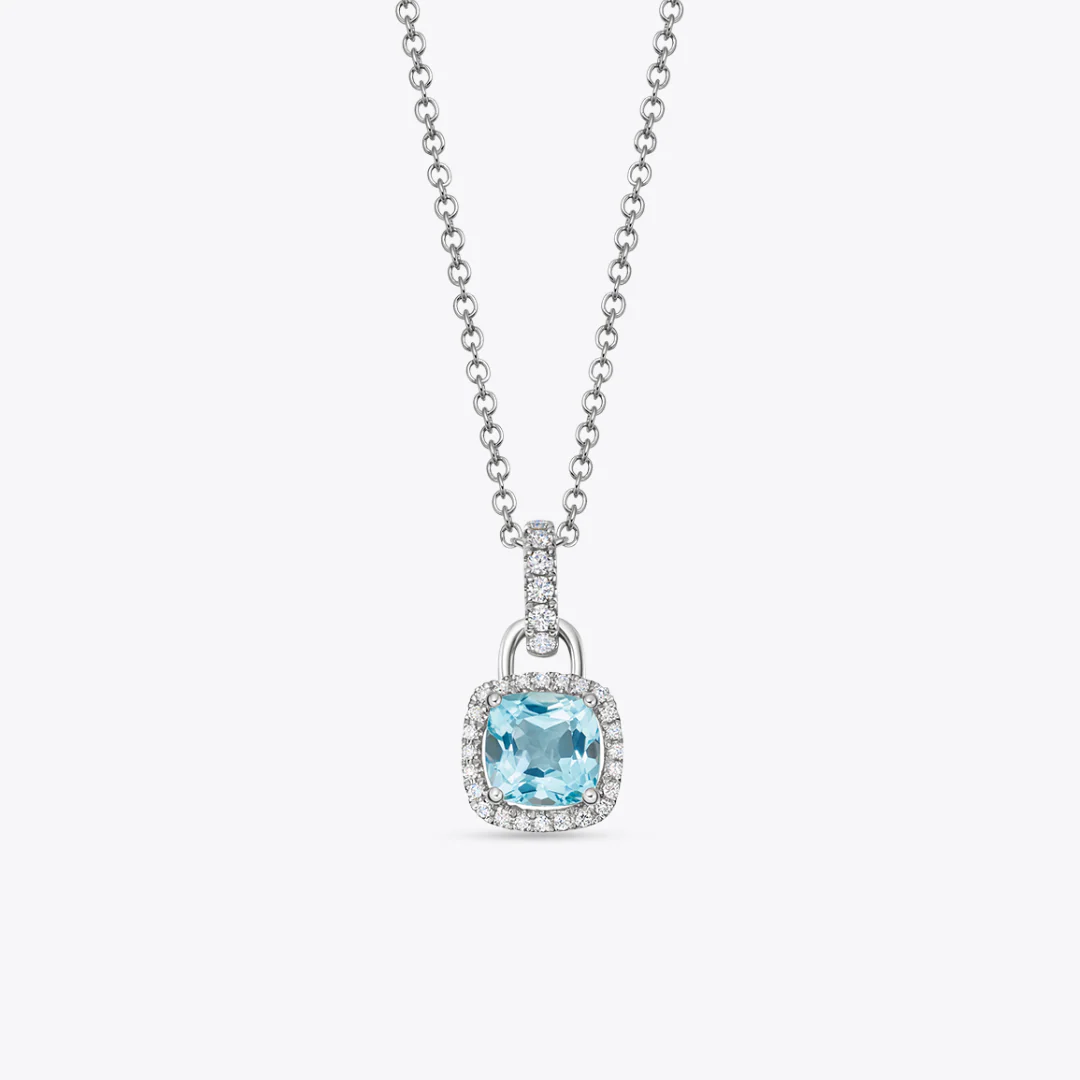 Kiki Cushion Mini Blue Topaz and Diamond Pendant