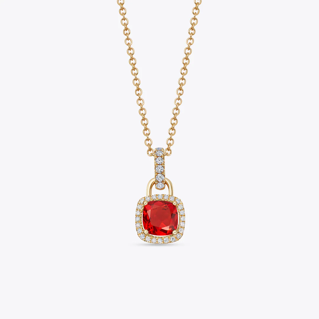 Kiki Cushion Mini Fire Opal and Diamond Pendant