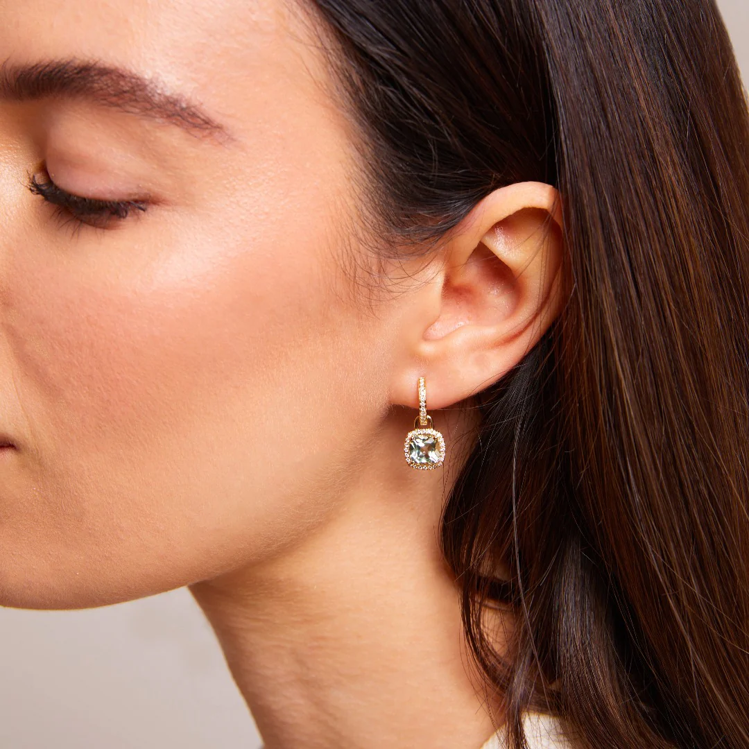 Kiki Cushion Mini Green Amethyst and Diamond Detachable Drops - Image 2