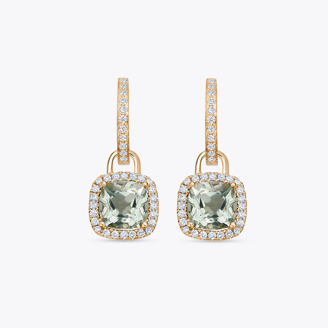 Kiki Cushion Mini Green Amethyst and Diamond Detachable Earrings