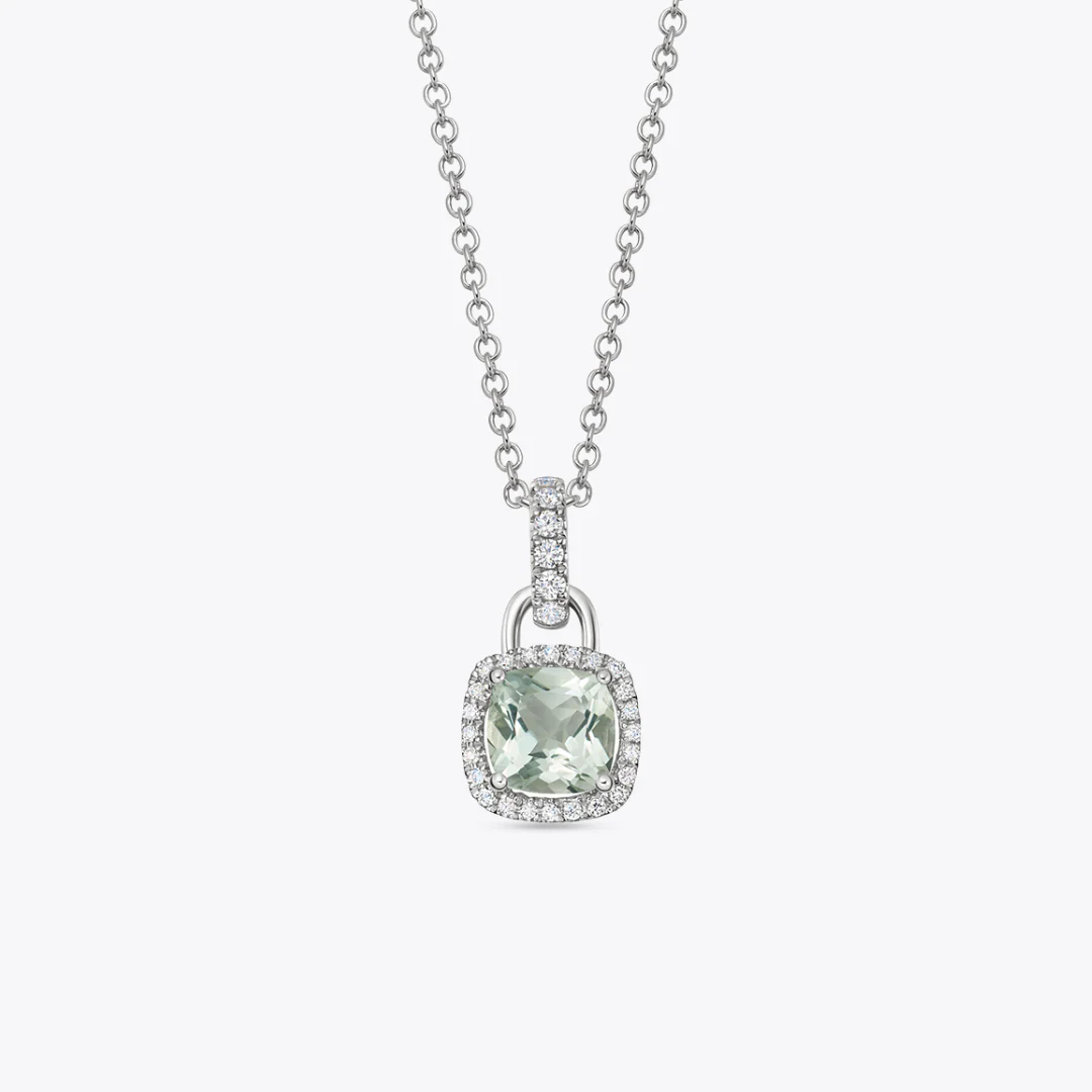Kiki Cushion Mini Green Amethyst and Diamond Pendant