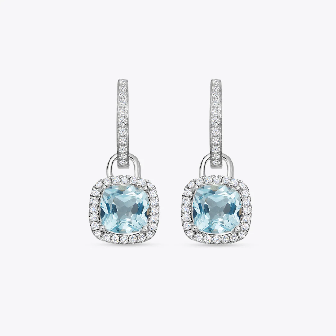 Kiki Cushion Mini Blue Topaz and Diamond Detachable Earrings