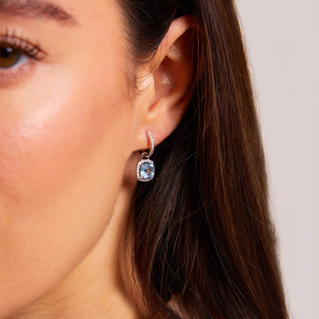Kiki Cushion Mini Blue Topaz and Diamond Detachable Earrings - Image 2