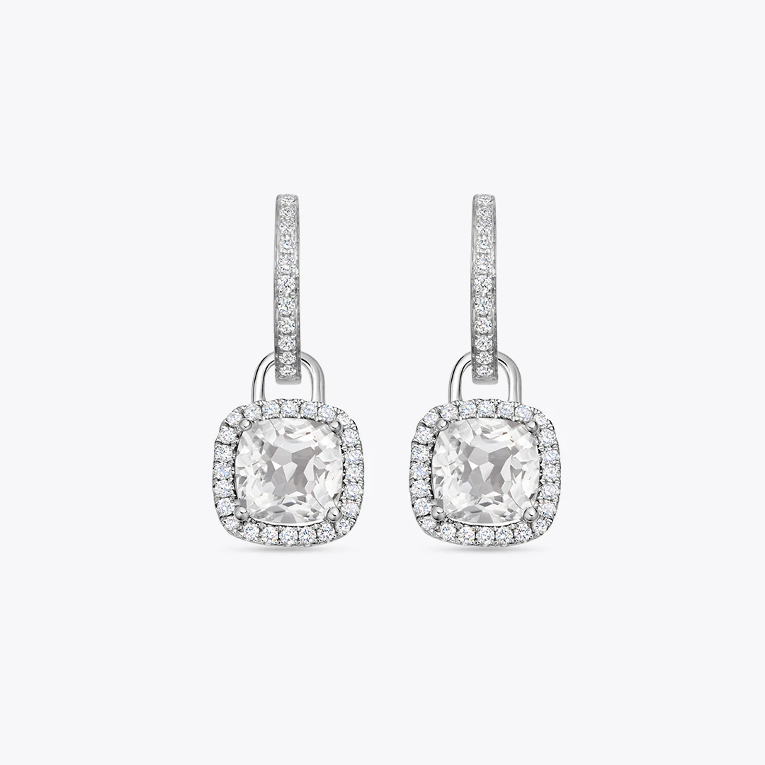 Kiki Cushion Mini White Topaz and Diamond Detachable Earrings