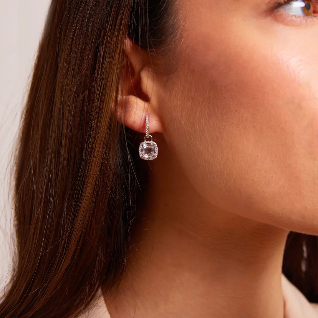 Kiki Cushion Mini White Topaz and Diamond Detachable Earrings - Image 2