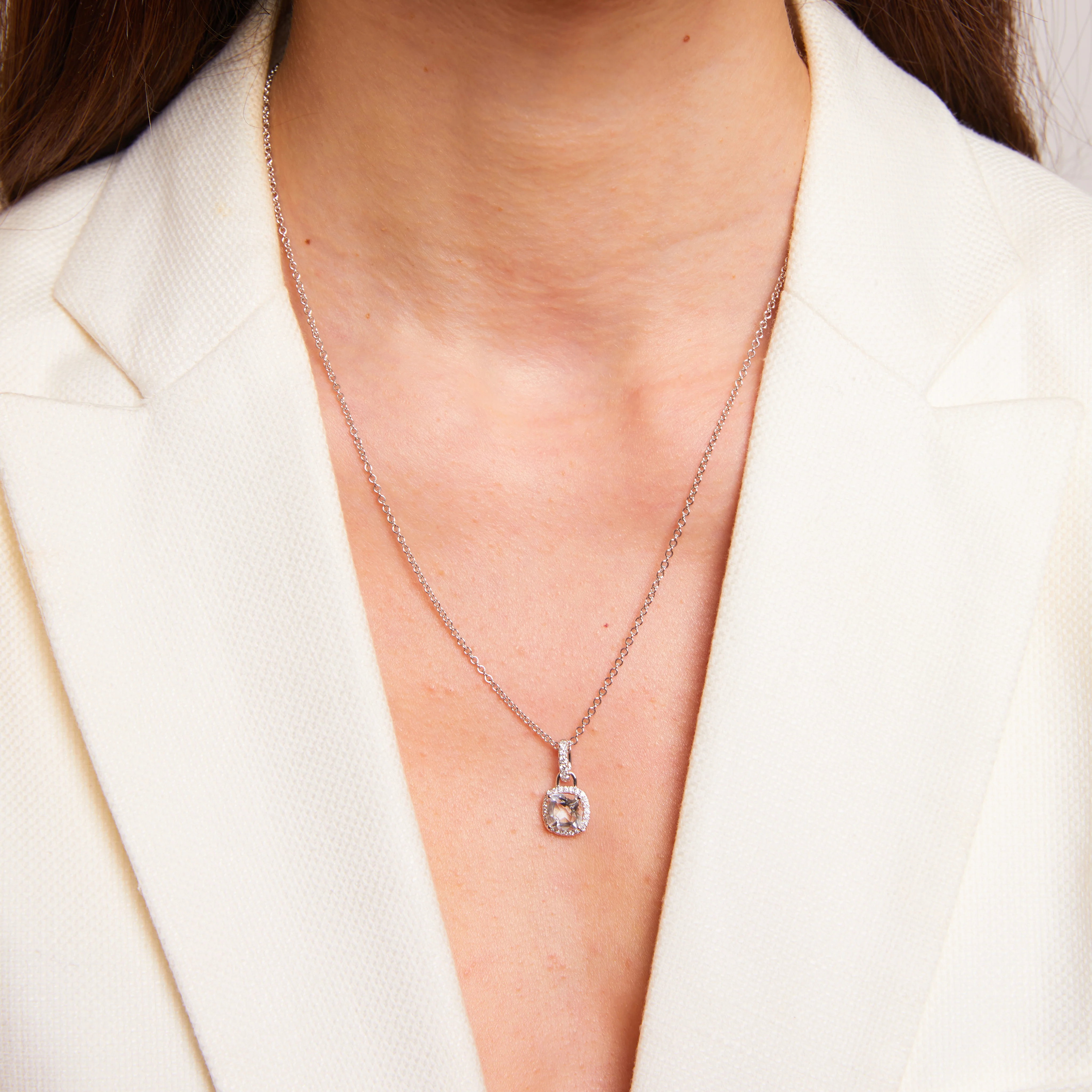 Kiki Cushion Mini White Topaz and Diamond Pendant - Image 2