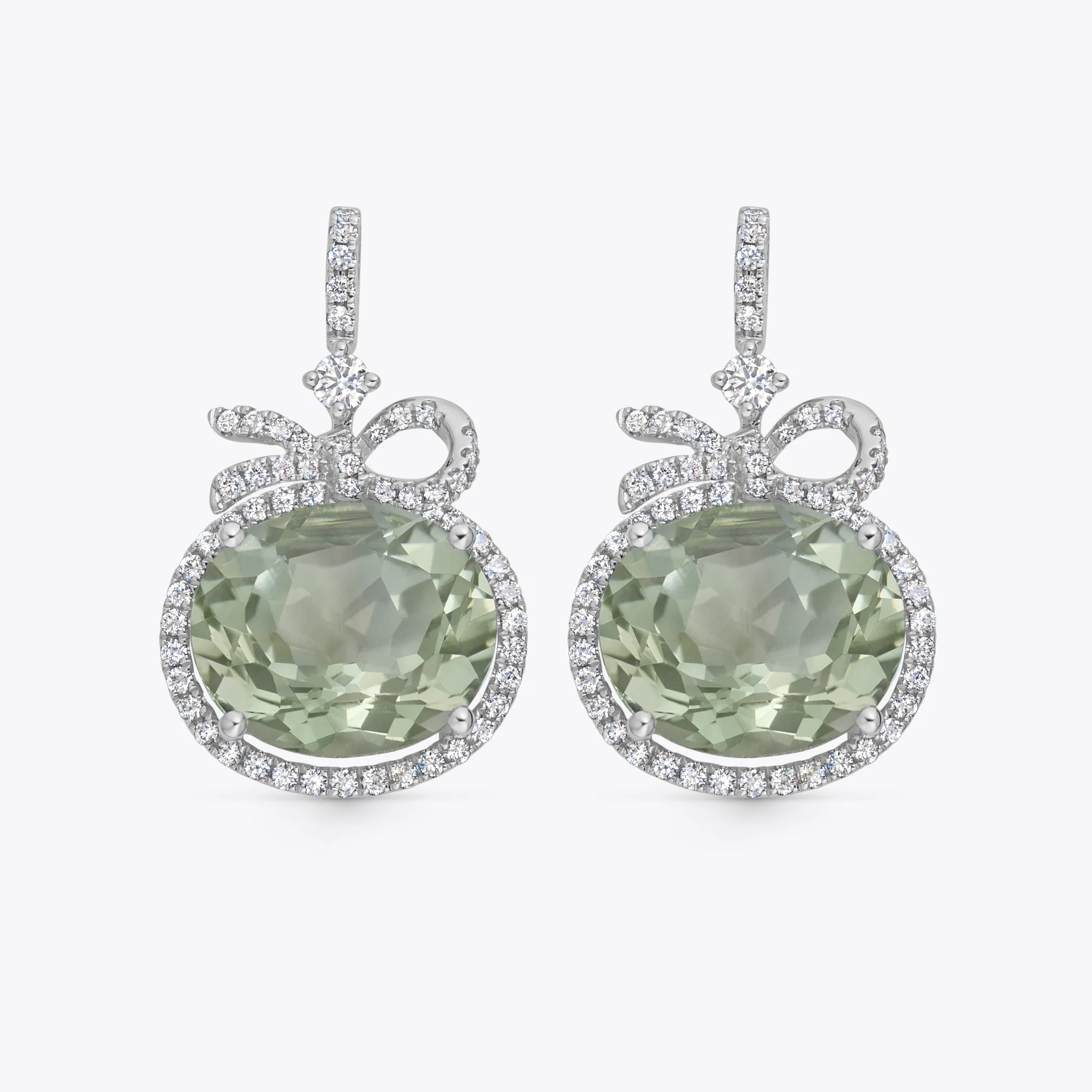 Kiki Retrospective 'Flowers and Bows' Green Amethyst and Diamond Earrings