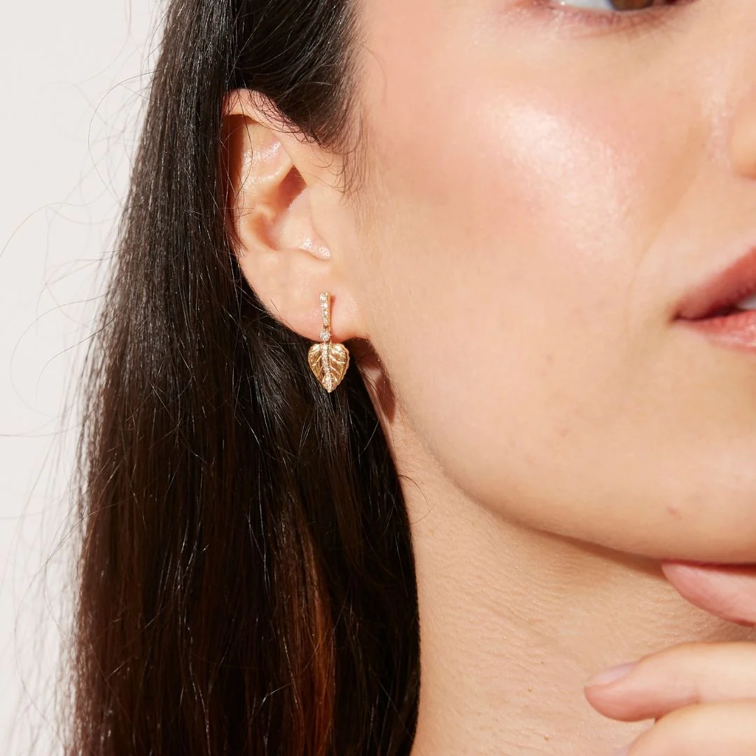 Lauren Diamond Leaf Drop Earrings - Image 2