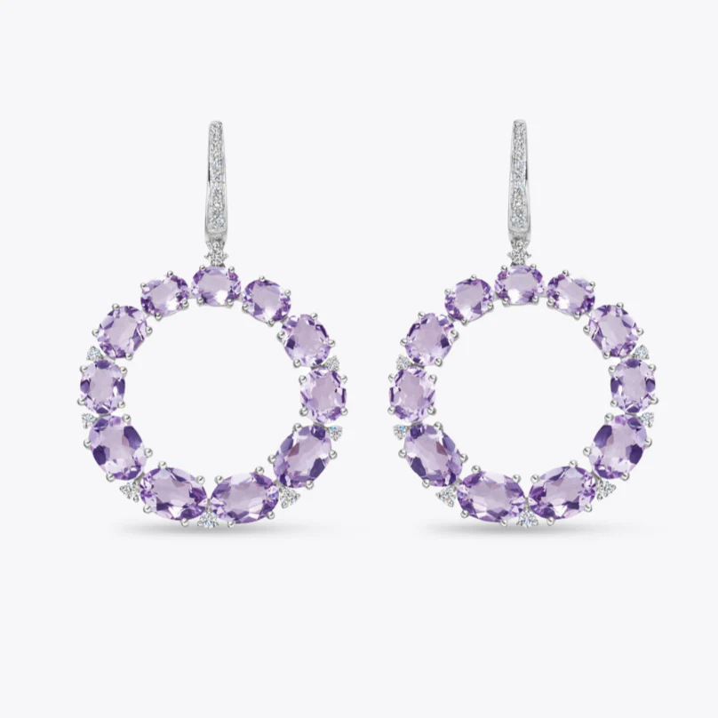 Lola Lavender Amethyst and Diamond Hoop Earrings