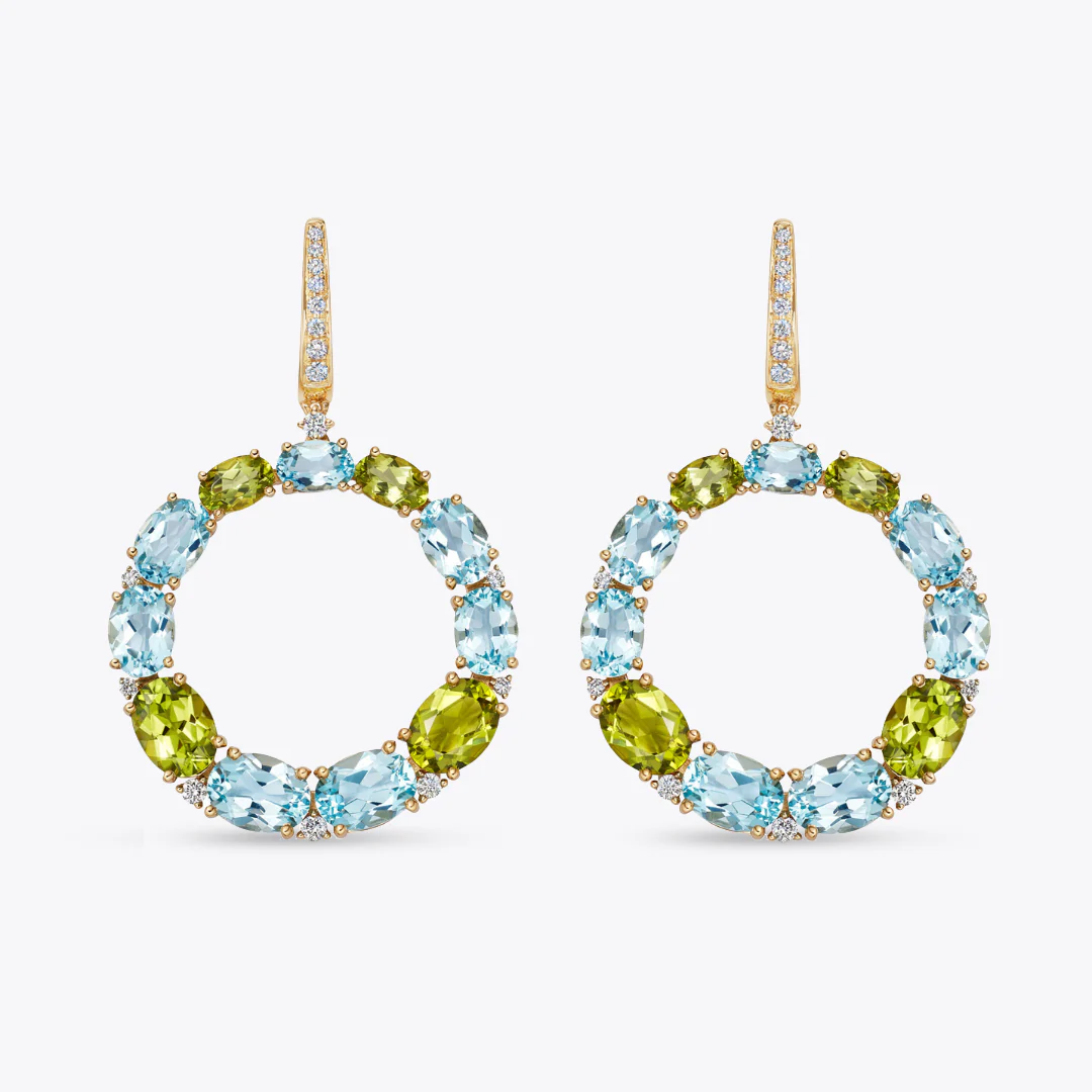 Lola Blue Topaz, Peridot and Diamond Hoop Earrings