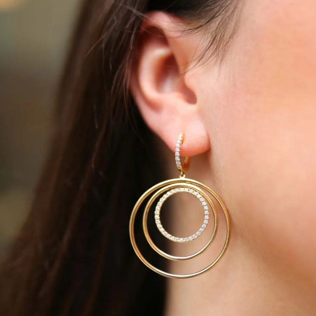Lola Single Diamond Triple Hoop Earrings - Image 2