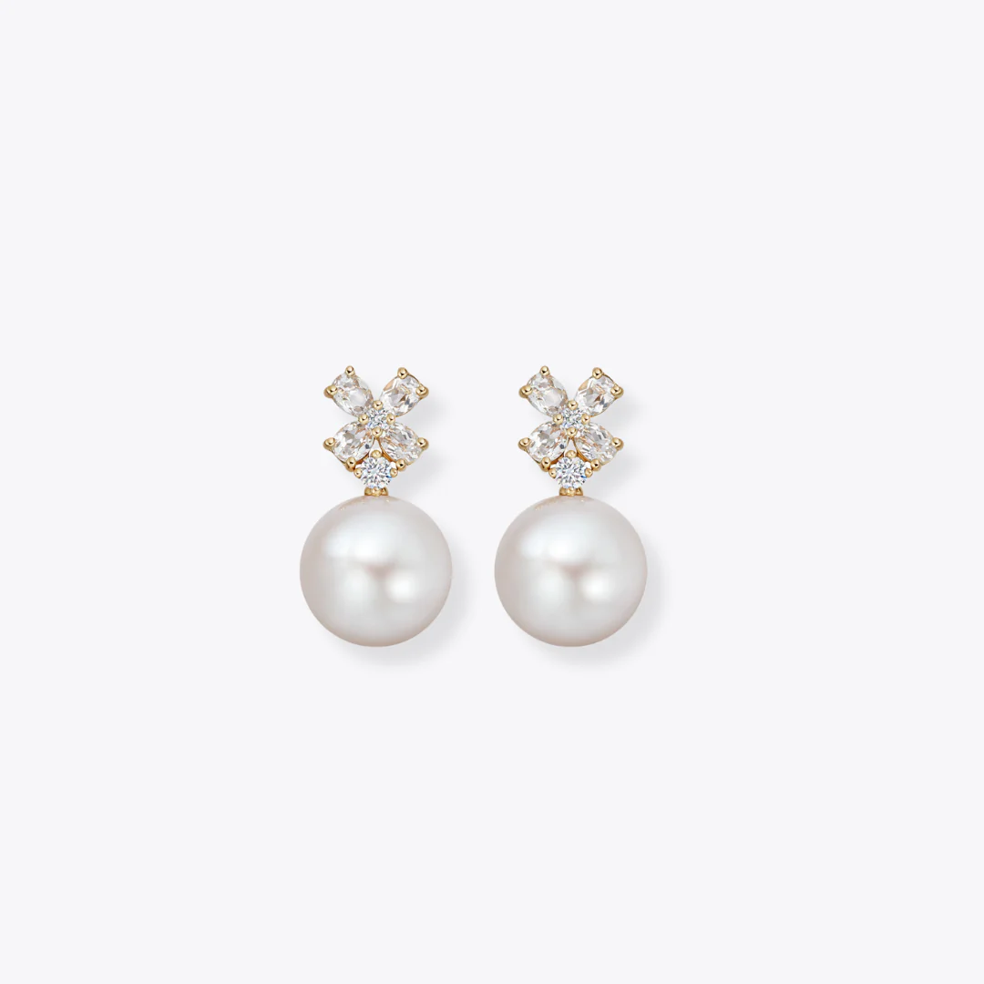 Pearl, White Topaz, and Diamond "Isla" Earrings