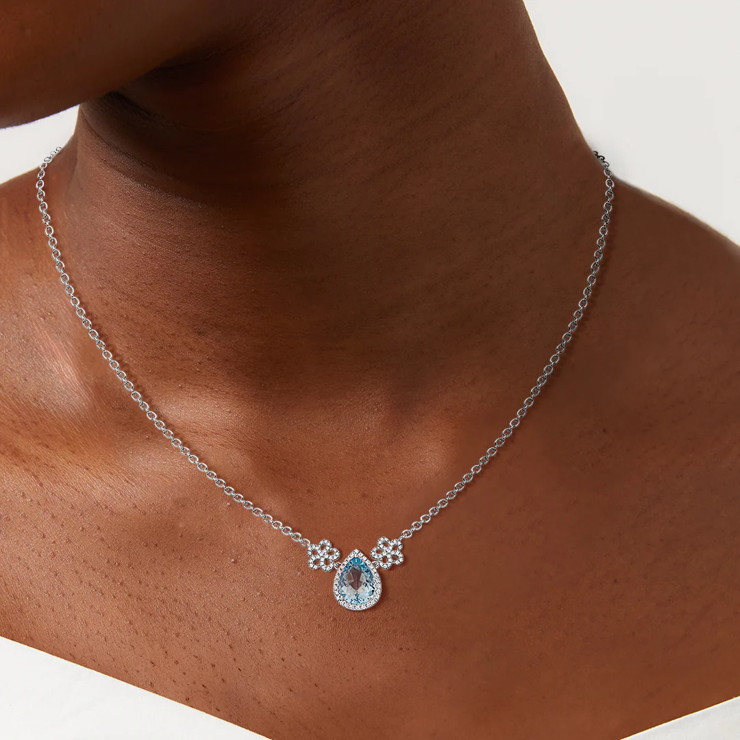 Special Editions Aquamarine Pear and Diamond Daisy Necklace - Image 3